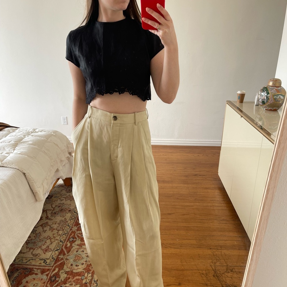 SIR the Label linen embroidered crop top with open back